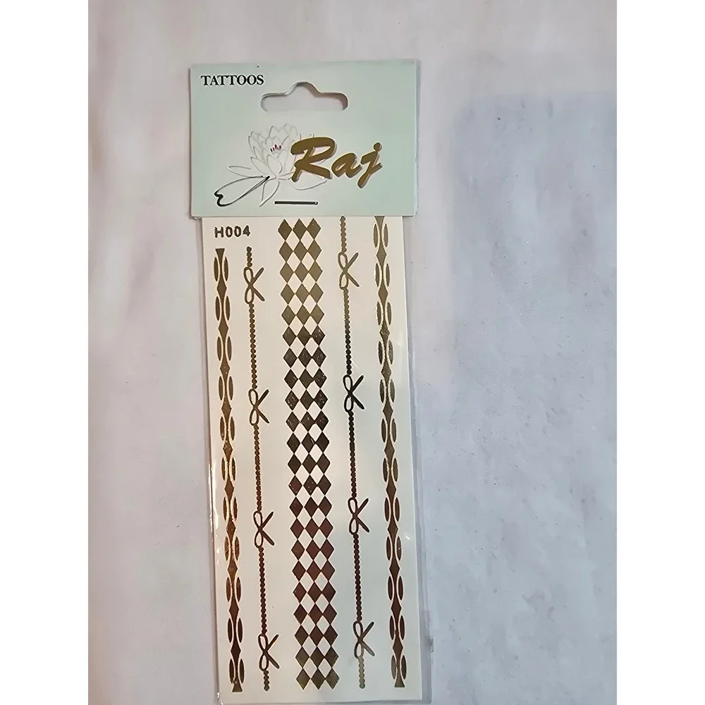 Raj Metallic Temporary Tattoos Gold Silver Body Art Sticker Beach Party Festival